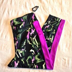 LuLaRoe Rise Brave line women's size 3X leggings black green & pink design NWT